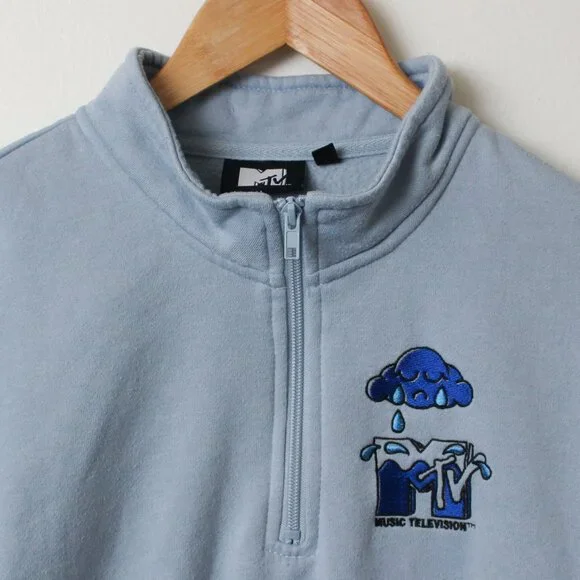 MTV Fleece Women Medium Blue Quarter Zip Pullover - Picture 2 of 7